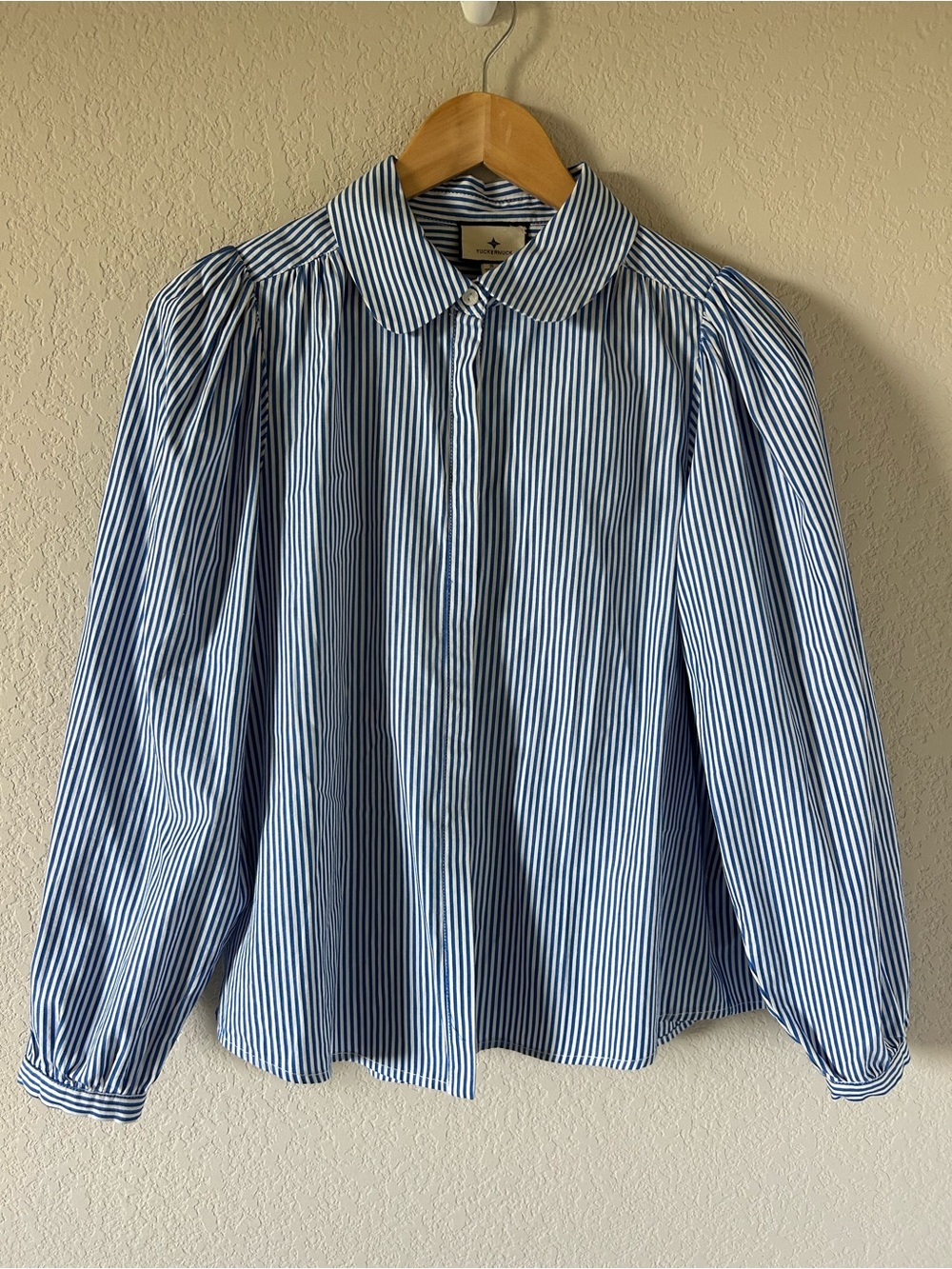 Tuckernuck Striped Button Down Blouse Blue White Long Full Sleeve Small